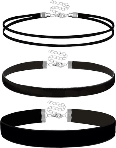 Set van 3 Zwarte Fluwelen Choker Kettingen voor Vrouwen en Meisjes, Verstelbare Comfortabele Halsbanden voor Cosplay, Halloween en Feestjes
