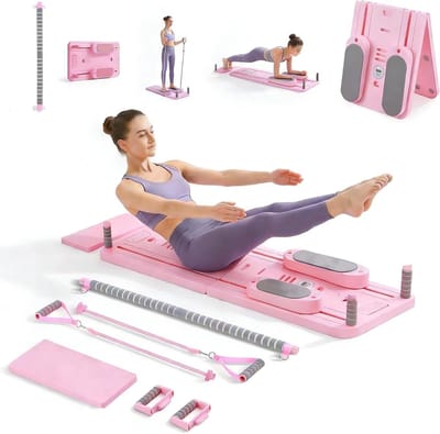 Pilates Board Set - Reformer Pilates - Thuis Fitness - Opvouwbaar Ontwerp - 106 cm Lengte - Roze