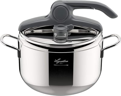 5 L RVS Snelkookpan met Stoomfunctie - Ø 22 cm, Geschikt voor Inductie en Gas, Eenvoudig Deksel Systeem, 3-laags Bodem