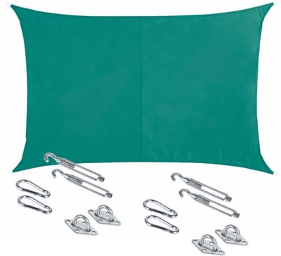 Polyester schaduwdoek/zonnescherm Curacao rechthoekig mint groen 3 x 4 meter - inclusief bevestiging haken set