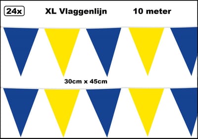 24x XL Vlaggenlijn blauw/geel 30cm x 45cm 10 meter - Giga mega thema vlaglijn WK party