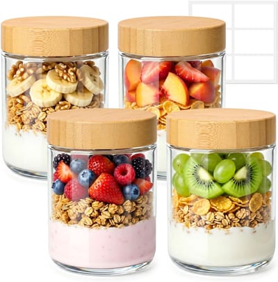 SNJY® Overnight Oats Potjes - Glazen Potjes met Deksel - Mason Jar - Weckpot - 4-Pack 500ml - Doorzichtig