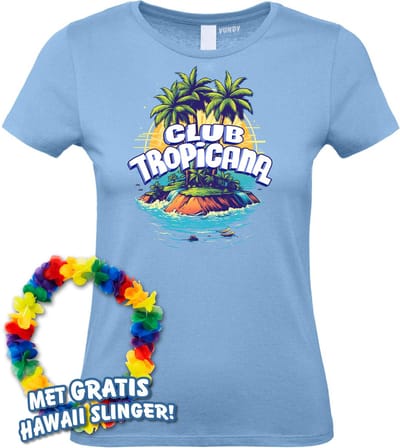 Dames t-shirt Tropical Island | Toppers in Concert 2024 | Club Tropicana | Hawaii Shirt | Ibiza Kleding | Lichtblauw Dames | maat XS
