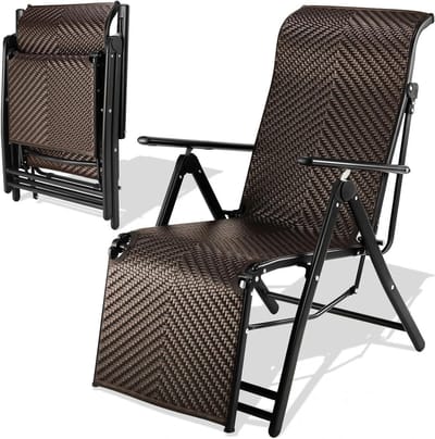 Rotan ligstoel - Klapstoel voetensteun - Buiten ontspannen - 7-voudig verstelbaar - 58 x 77 x 103 cm - Bruin