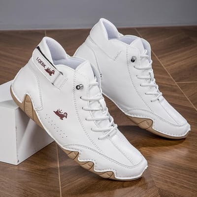 Heren Laarzen Leer Winter Casual Schoenen voor Heren Hoge Sneakers Luxe Mode Loafers Schoenen Comfortabele Dames Enkellaarsjes 42 wit