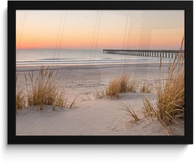 Poster in lijst - Fotolijst 40x30 cm - Posters - Pier - Zonsondergang - Strand - Posterlijst zwart - Decoratie - Wanddecoratie woonkamer - Muurdecoratie slaapkamer