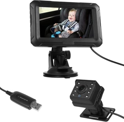 Baby Auto Spiegel - Babymonitor Camera - Veilig Reizen - 1080p Nachtzicht - 4.3 Inch Scherm - Zwart