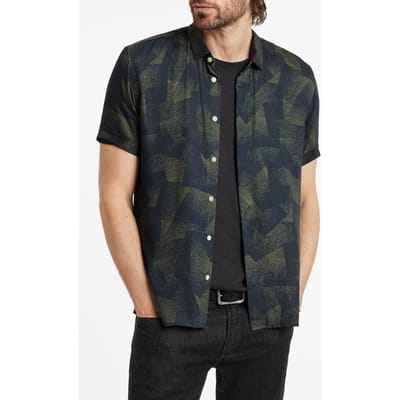 John Varvatos Ss Loren Sportshirt W/ Abstract Geo Deep Olive Size: S | Casual Shirts Outlet | Heren | Blauw