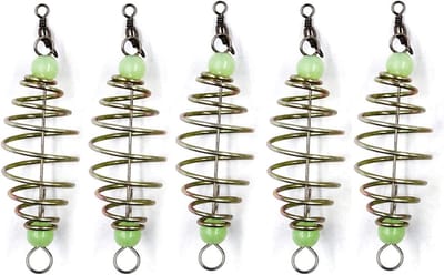 Inline Methode Feeders - Visgerei Aas Houder - Vissen Metaas - Lichtgevende Kralen - 5 Stuks - Goud Groen