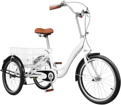 Driewieler voor volwassenen - Driewiel - Boodschappen doen - Dubbel remsysteem - 20 inch - Wit