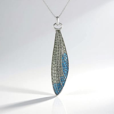 Cavill - 925 Sterling Zilver Halsketting - Blad Hanger met Blauw-Crèm Kleurige Accenten - Elegant en Stijlvol - 45.5 cm - Zilveren Sieraad