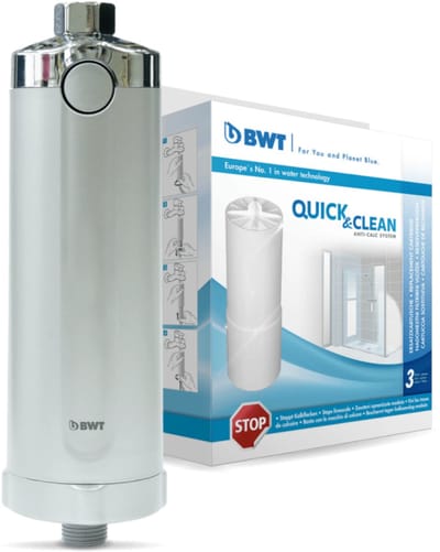 BWT Quick & Clean anti-kalk filtersysteem set | Voorkomt kalkaanslag in douche en bad | Voor glanzende tegels en glas | Eenvoudige installatie | Milieuvriendelijk en efficiënt | Geschikt voor elke badkamer