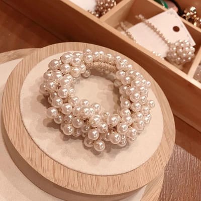 Rekbare banden kralen touwen haaraccessoires voor vrouwen parel haarelastiekjes champagne elastische vlinder scrunchies haaraccessoires 3P brown