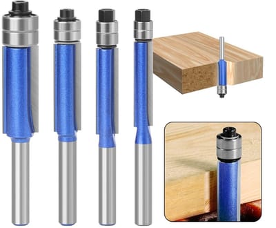 Verzonken Trimbitset - Rechte Frees - Precisie Houtbewerking - Dubbele Lagers - 4 Delig - Zilver