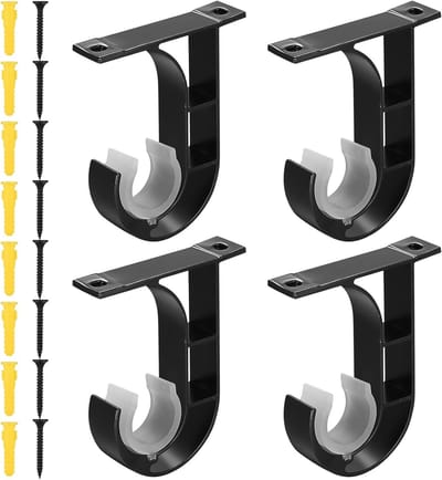 Set van 4 Zwarte Aluminium Gordijnsteunen, Sterke Beugels voor Gordijnstangen van 25mm-40mm, Ideaal voor Thuis en Kantoor