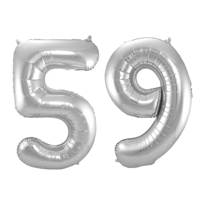 Folieballon 59 jaar - Zilver - 86 cm