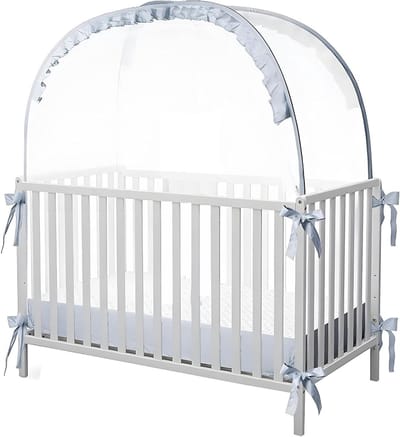 Baby Bed Tent - Veiligheidsluifel Kinderbed - Baby Veiligheid - Ademend Mesh - 70x130x140cm - Grijs