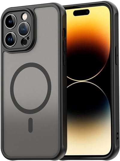 MobyDefend Hoesje - Geschikt voor iPhone 14 Pro Max - Case Geschikt voor MagSafe - Mat Transparant Met Gekleurde Rand - Zwart