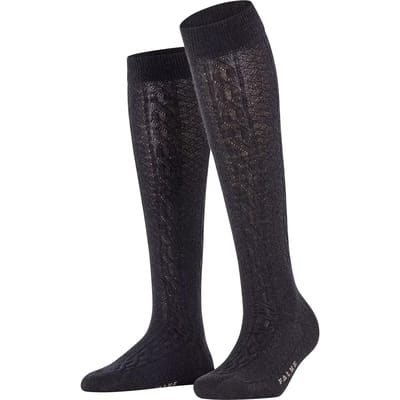 FALKE Declivity lang eenkleurig wol kniekousen dames zwart - maat 35-38