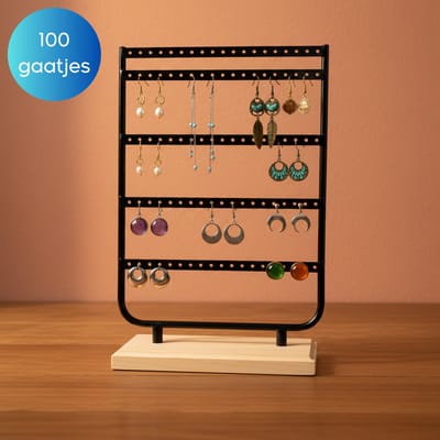 Janse® Luxe Sieradenrek met 100 gaatjes - Stevige sieraden organizer - Sieradenhouder - Oorbellen standaard - Oorbellenrekje - Sieraden standaard - Sieraden display - Juwelen houder - Zwart