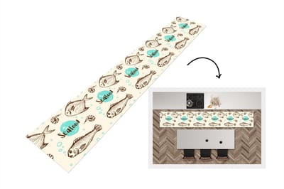 Keukenloper - Loper keuken - Eten - Patronen - Vissen - 300x50 cm - Keukenloper vinyl