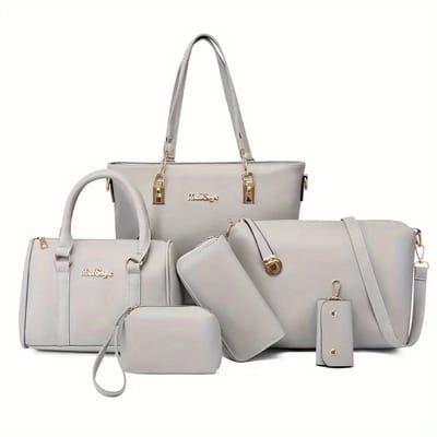 Bovista Handtas Dames - Schoudertas - School - Shopper - Schooltas - Werktas - 6-Delige Set - Grijs