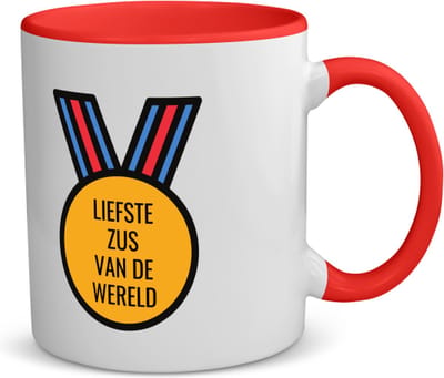 Akyol - liefste zus van de wereld koffiemok - theemok - rood - Zus - de liefste zus - verjaardagscadeau - verjaardag - cadeau - cadeautje voor zus - zus artikelen - kado - geschenk - gift - 350 ML inhoud