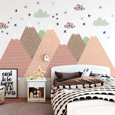 Kinderstickers met Scandinavische bergen van Priska, 70 x 105 cm