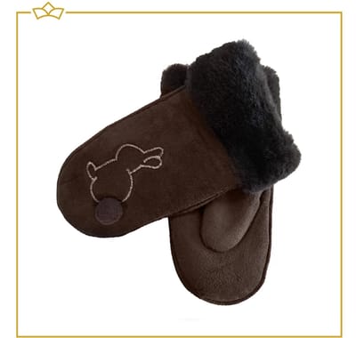 ATTREZZO® Handschoenen Kind - Wanten - One Size - Bruin - Konijn - extra warm!