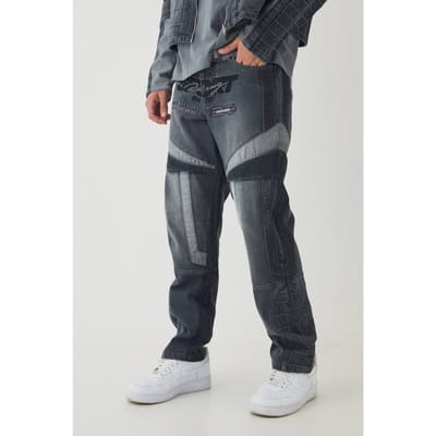 Straight Leg Moto Applique Jeans | Grey | Size 44R