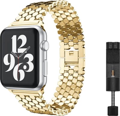 MY PROTECT - Luxe Metalen Honing Bandje - Geschikt Voor Apple Watch Bandje - Series 1/2/3/4/5/6/7/8/9/10/SE/Ultra - 44mm - 45mm - 46mm - 49mm - Goud