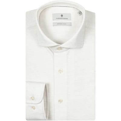 Thomas Maine Overhemd Roma Modern Kent Jersey Piqué Melange Wit / male