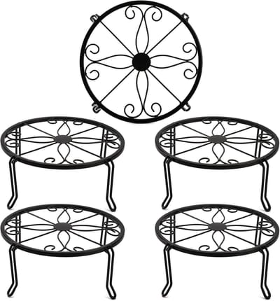 Famanu - Set van 5 metalen plantenstandaards voor binnen en buiten, plantenbakken, bloempotten, houder, drankdispenser, standaard, pompoen, korte