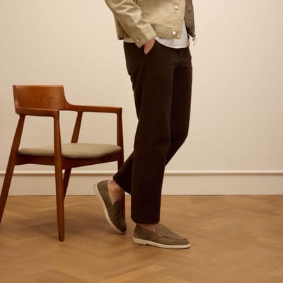 Manfield - Heren - Taupe suède loafers - Maat 41
