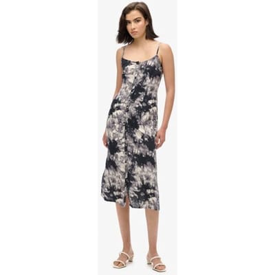 Superdry Cami Midi-jurk met Knoopsluiting en Print Grijs Grootte: 40