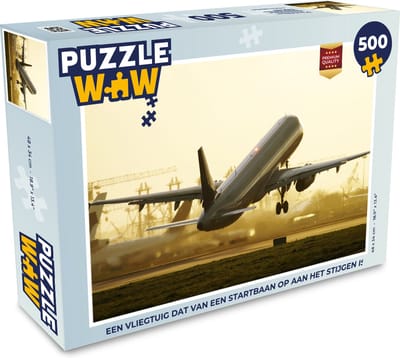 Puzzel Een vliegtuig dat van een startbaan op aan het stijgen is - Legpuzzel - Puzzel 500 stukjes