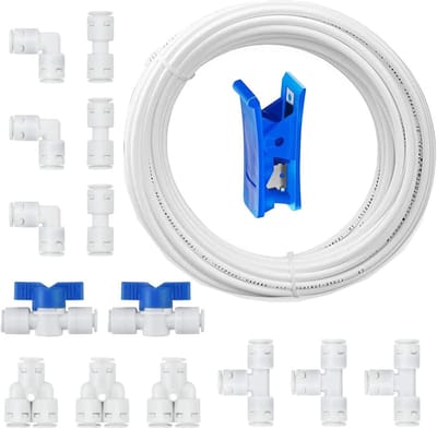 Universele Aansluitset van 15 m voor RO Waterfilter, Geschikt voor 1/4 Inch Slang, Koelkast en Waterleiding met Afsluitklep