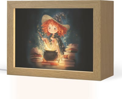 Nachtlampje 20x15 cm - Kinder lampje - Tovenares - Meisje - Boeken - Toveren - Tafellamp kinderkamer - Slaapkamer lamp - Bedlamp kinderen - Kinderlampje stopcontact - Wandlamp babykamer - Nachtlampjes