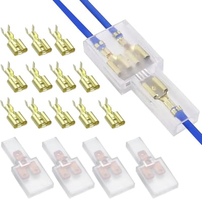Set van 4 dubbele terminalen autowire connectors met 12 blote terminal verencontacten, male en female, transparante beschermhoes en krimpklemmen voor elektrische verbindingen