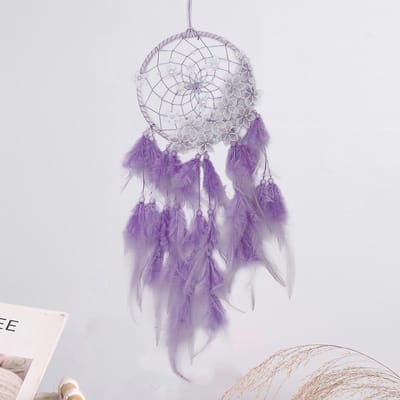 Dailygoods- Dromenvanger handgemaakt - Grote paarse dromenvanger - Wanddecoratie kinderen - Decoratie slaapkamer - Polyester - 60 L x 16 W cm