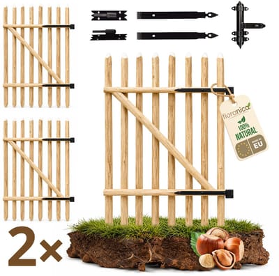 Floranica Tuinpoort van hazelaarshout voor staketsel Hoogte 60 x 100 cm 2-vleugelig – kant-en-klaar incl. scharnieren