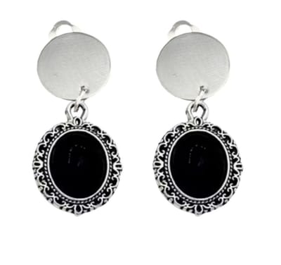 Clip oorbellen -Darci -zwart zilverkleur -3 cm- geen gaatje- Charme Bijoux