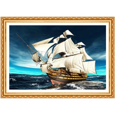 DIY 5D Diamond borduurwerk zee zeilen ronde steentjes Diamond schilderij Cross Stitch Kit 20X30CM blue
