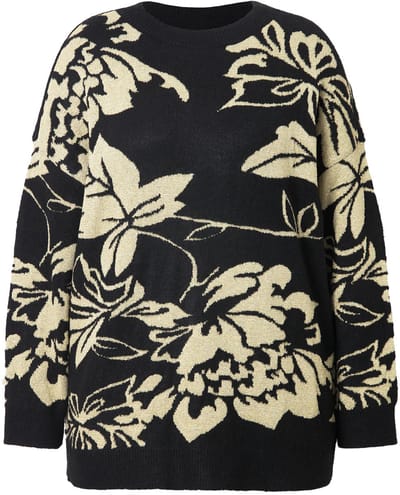 Studio Untold - Dames - Trui oversized bloemen-glittermotief - Zwart - Maat 42+