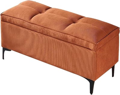 Ottomaanse Bank - Opbergpoef Kruk - Ruimte Organiseren - Stevige Constructie - 40 cm Hoog - Oranje