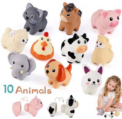 Montessori-Speelgoed Voor Peuters - Met 10 Verschillende Dieren - Kleuren Sorteren En Stapelen, Matchen En Leren - Speelgoed Voor Motorische Vaardigheden - Baby-Zintuiglijke Educatieve Spellen Cadeau Voor Kinderen, Jongens En Meisjes