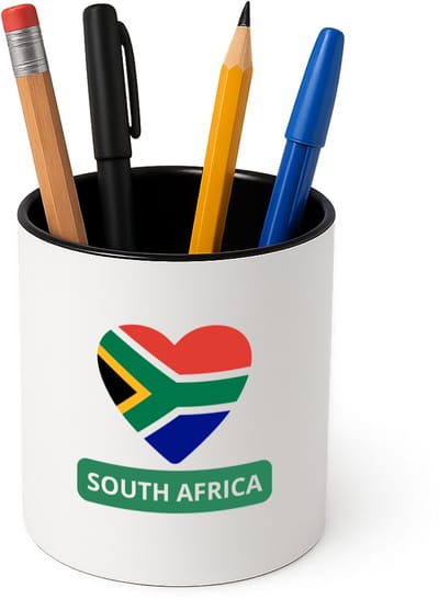 Hacebo® - Zuid afrika vlag hartje Pennenbakje - Zuid afrika - reizigers - pennenhouder - toerist - verjaardagscadeau - souvenir - vakantie - kado - Pennenbakje zwart