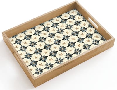 Dienblad hout 40x30 cm - Schootdienblad - Sierlijk - Ornament - Blauw - Borrelplank rechthoek - Plateau dienbladen