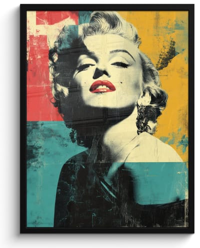 Poster in lijst - Fotolijst 60x80 cm - Posters - Vrouw - Rode lippen - Abstracte kleurvlakken - Popartuistraling - Posterlijst zwart - Decoratie - Wanddecoratie woonkamer - Muurdecoratie slaapkamer