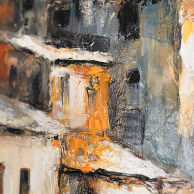 YS Schilderij "Stad aan Zee" - Handgeschilderd canvas schilderij - Wanddecoratie Stad - Neutraal - Kunst - Muurdecoratie woonkamer - Slaapkamer decoratie - Kamer accessoires - Schilderijen handgeschilderd - schilderij moderne kunst Grey 60x40